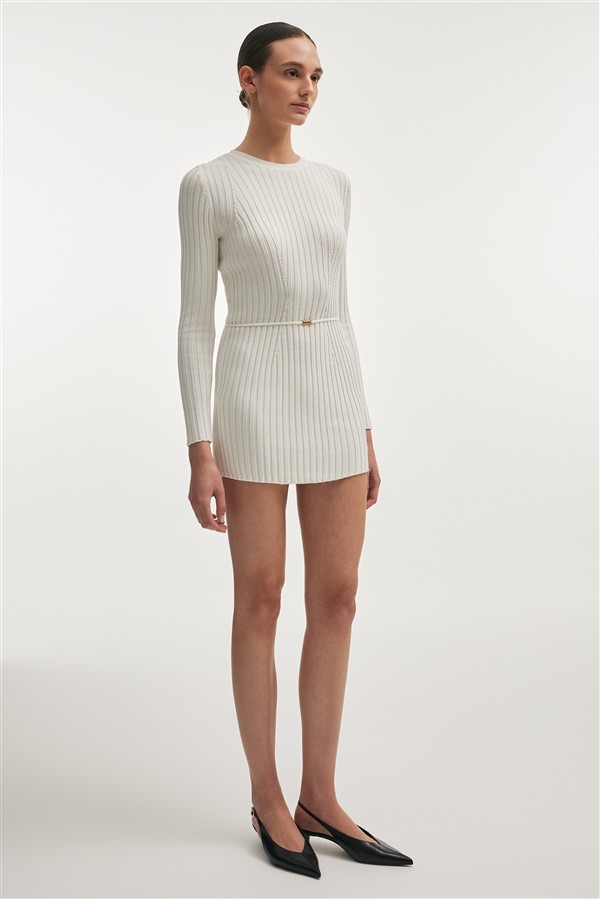 NR FEMME KNITTED MINI DRESS WHITE